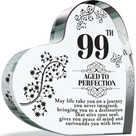 99th Birthday Plaque Gifts for Women Men - Aged to Perfection - Acrylic Heart Keepsake Gift for 99 Year Old Woman Man Her Him, 100mm x 100mm Present For Friends Family