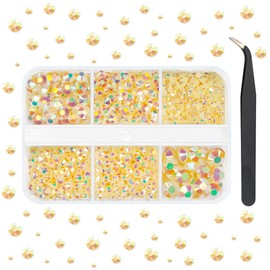 qiipii Champagne AB Resin Rhinestones for Crafting 2mm-6mm Flatback Jelly Stones Gems Crystals Diamonds Charms for Nails Face Eyes Makeup Tumblers Bottles DIY Crafts Clothes Shoes Phones Scrapbook Car