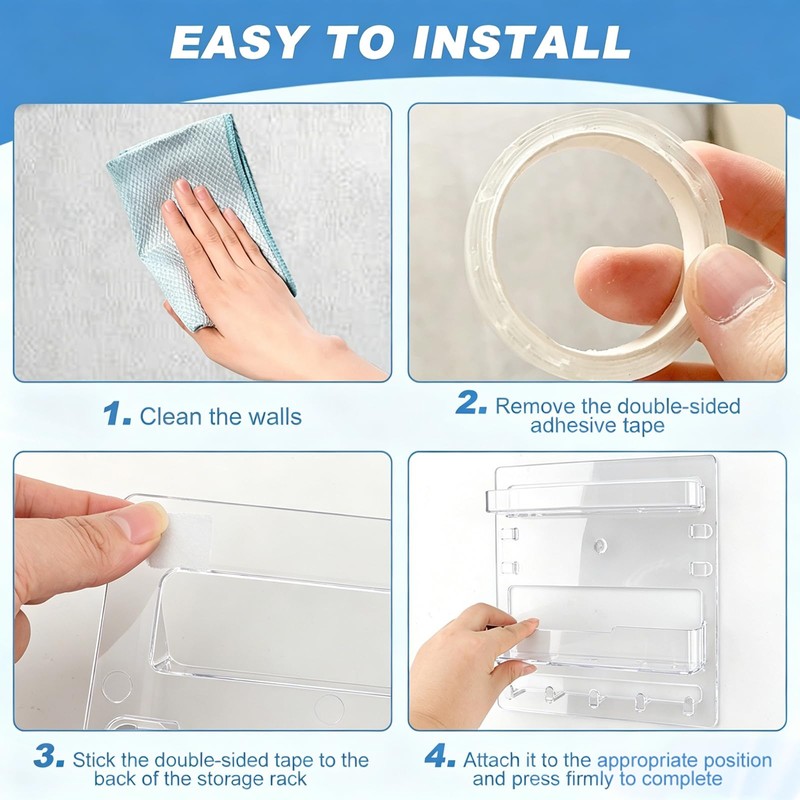 Bedside Shelf Wall Mount Organizer with Phone Cable Clips &