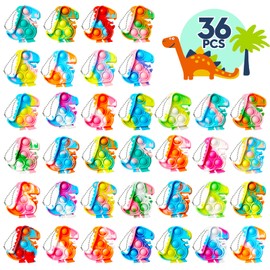 TOANWOD Dinosaur Party Favors Pop Keychain(36 PCS), Fidget Toys bulk Stress Relief Sensory Toys, Dinosaur Birthday Party Supplies for Kids 8-12, Goodie Bag Stuffers for Girls and Boys