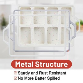 Mini Loaf Pan, Metal Reinforced Silicone Mini Bread Loaf Pan Nonstick Cornbread Pan 8 Cavities Small Loaf Pans for Baking Bread, Loaf, Meatloaf, Brownie, Butter