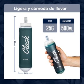 Clask Soft Flask Pro Flexible Water Bottle with Easy Fill Lid, Thermoformed Base, Fits Easily in Pocket, Soft, Flexible and Comfortable, Dark Turquoise