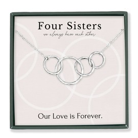 HOPE LOVE SHINE 4 Sisters Necklace with 4 Interlocking Circles for 4 Sisters Sentimental Jewelry for Big Sis Little Sis Present Ideas for Older Younger Sister Present from Mom Mother Gold/Silver