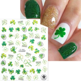St. Patrick's Day Nail Stickers Green Shamrock Clover Nail Art Decals Self-Adhesive Shamrock Nails Designs Nail Art Stickers Cute Clover Sticker for Women Girls Salon Nails Art Decoration 8Pcs