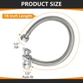 2-Pack HeSun 18-Inch Stainless Steel Water Heater Connector, Push-Fit 1/2" x 1/2" FIP, Flexible Heater Hose with Angle Stop Valve