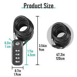 SISAV 4-Digit Combination Padlock with 47 inch(120cm) Cable Suitable for School Gym Lockers,Trash Cans,Luggage,Knapsacks,Toolboxes,Gun Cases,Helmets,Cable 3mm Diameter,Black(1 Pack)