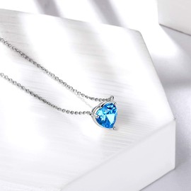 Aurora Tears March Birthstone Necklaces Love Heart 925 Sterling Sliver Heart-shaped Birthstone Pendant Birth Stone Jewelry Gifts for Women and Men DP0265M