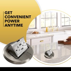 SELECT Lighting SLFB-PU-USB-NI 20A Pop Up USB Outlet Receptacles, Tamper Resistant Round Electrical Floor Box with Nickel Plated Brass Cover, Retractable Recessed Socket for Countertops & Floors