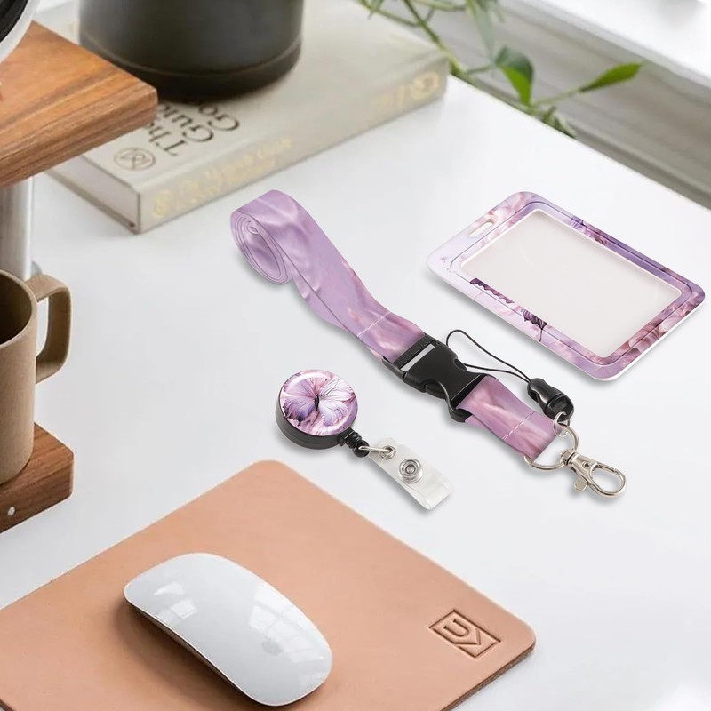 Purple Butterfly Card Holder ID ID Badge Removable Lanyard with