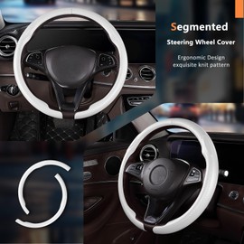 Aimato Carbon Fiber Steering Wheel Cover 2 Piece Non-Slip Clip on Steering Wheel Cover,Ultra-Thin Breathable,Universal Fit 14.5"-15" Wheel,Matte White