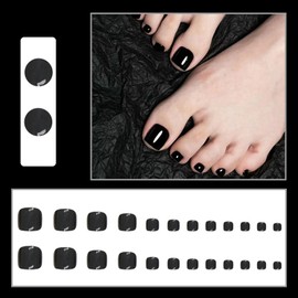 Boloshine 24Pcs False Toe Nails, Solid Color Glossy Fake Toe Nails Press on Nails French Tip, Natural Removable Glue-on False Toenails for Women and Girls Daily Decorations - Nocturnal Enchantment