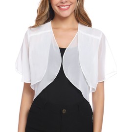 NC Women's Chiffon Bolero Festive Sleeveless Elegant Shrug Top Short Cardigan Open Front Casual Bolero Jacket Shoulder Jacket - White, size: m