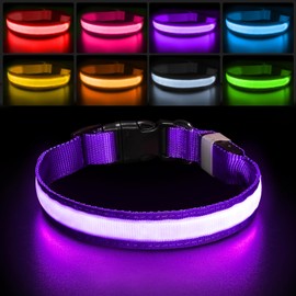 PcEoTllar Light up Dog Collar for Night Walking - LED Dog Collar Light Rechargeable Color Changing, Glow in The Dark Dog Collars Waterproof Glowing Dog Collars for Large Small Medium Dogs