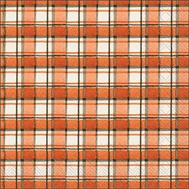IHR Ideal Home Range Servilletas desechables de papel de 3 capas, 6.5 x 6.5 pulgadas, a cuadros, naranja y gris, 20 unidades