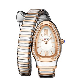 Women's Watch - Unique Design Snake Shaped Bracelet Dress Watch for Women Fashion Ladies Quartz Wristwatch (White)