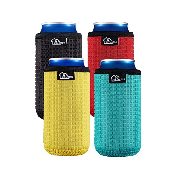 WK IEASON 16oz Standard Can Sleeves Insulators Neoprene Standard Can Covers Coolers Holder Non-slip Neoprene Can Coolie (16OZ, Black/Red/Yellow/Blue)