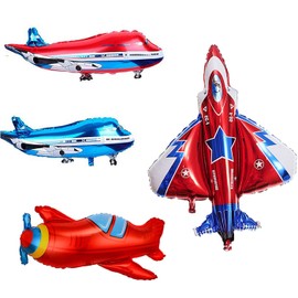 4 pcs Airplane Party Balloons Decorations-Airliner,Fighter,Vintage Aircraft Foil Balloons for Birthday Baby Shower Party Up Up and Away Party Airplane Themed Birthday Party