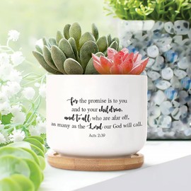 DecStic for The Promise is to You Ceramic Planter Bible Verse Pots for Plants with Drainage Holes and Saucers Pot for Outdoor Garden Home Plant