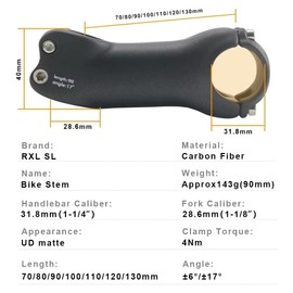 RXL SL Mountain Bike Stem Bicycle Stems 31.8mm Carbon Fiber Stem 17 Degree 90mm Carbon stem 17 Degree stem MTB stem Black UD Matte Downhill Stems Carbon Road Bike stem 1-1/8" Handlebar stem