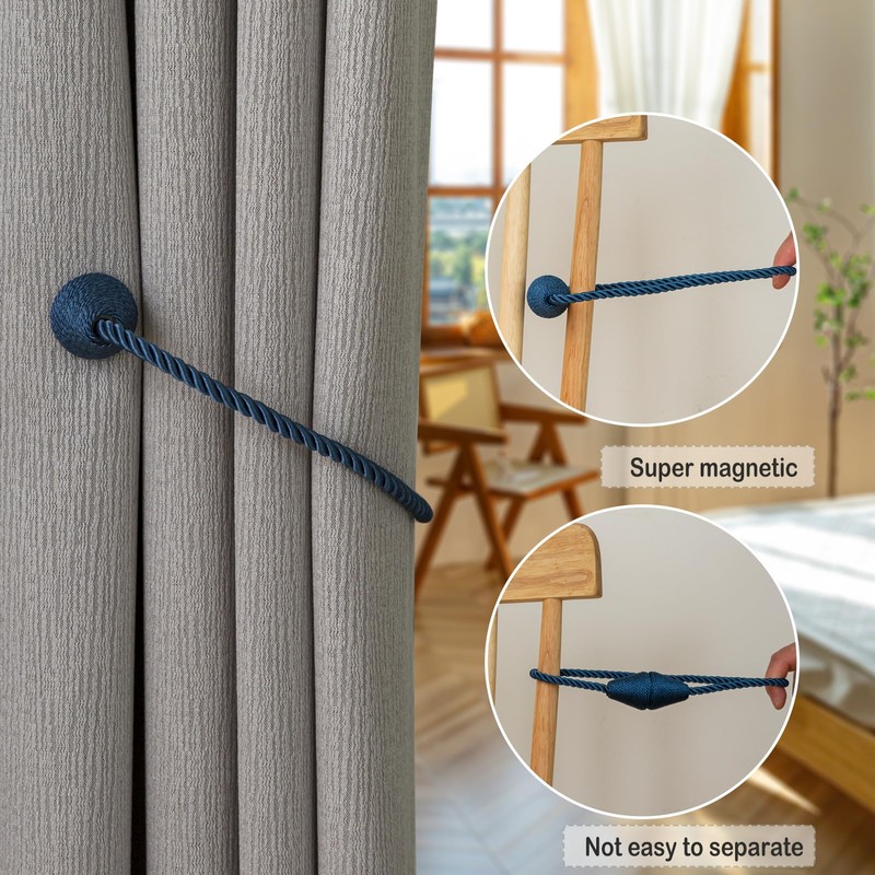 Contoeey Magnetic Curtain Tiebacks 2 Pack Outdoor Rope Curtain Tie