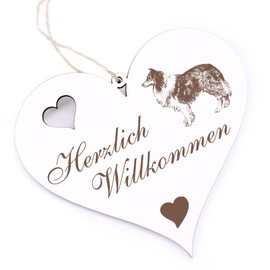 Herzlich Willkommen Sign - Collie - Decorative Heart Wooden Welcome Sign Door Sign Decorative Sign Door Decoration