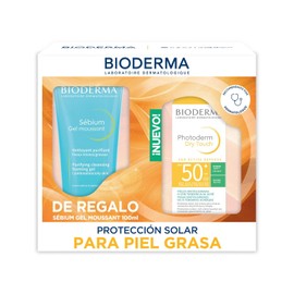 BIODERMA, Pack Protector Solar Piel Mixta Grasa, Photoderm Dry Touch Neutro, Limpiador Facial Sbium Gel Moussant                                      