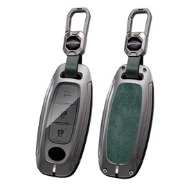 HIBEYO Smart Key Fob Cover Compatible with 2023 2024 2025 Nissan Rogue Pathfinder Fit for 2024 2025 Sentra 3/4/5 Button Accessories Alloy Leather Key Shell with Keychains-Short Keychian Green