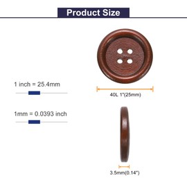 HARFINGTON 10pcs 40L Wooden Sewing Button 1"(25mm) 4 Holes Wood Round Craft Replacement Buttons for Clothing DIY Crafts Decoration, Red Brown