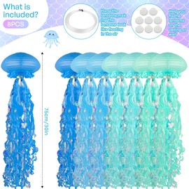 8 pcs Jellyfish Paper Lanterns Ocean Birthday Party Decorations with Hooks and Ropes, Hanging Jellyfish Decorations for Baby Shower Under The Sea Mermaid Birthday Classroom Decorations