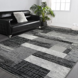 FlyDOIT Modern Geometric Patchwork Area Rug, 4x6 Grey Large Rugs for Living Room, Rockwood Collection Indoor Rugs for Bedroom, Throw Carpet Floor Decor for Entryway Dining Room Office Nursery