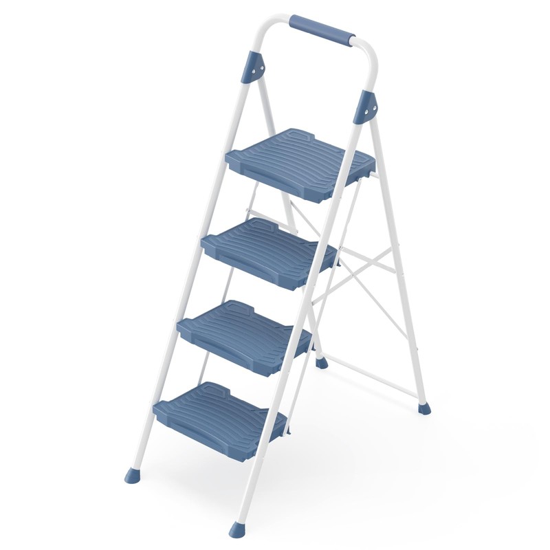 KINGRACK 4 Step Ladder, Sturdy Step Stool with Handrail, Anti-Slip