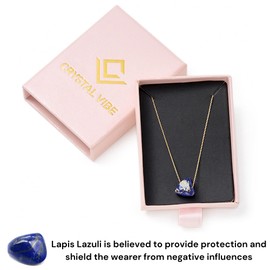 Crystal Vibe Lapis Lazuli Crystal Necklace for Women with Gold Colored Adjustable Chain - Natural Lapis Lazuli Necklace for Spiritual Healing - Lapis Lazuli Stone Pendant for Positive Energy