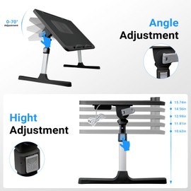 iXTRA Laptop Lap Desk Include Cooling Fan,Adjustable Lap Desk with Light Fan,Folding Laptop Desk for Bed with USB,Bed Desk with Storage Drawer 60 * 40cm,Black