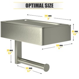 SAYONEYES Brushed Nickel Toilet Paper Holder with Shelf and Storage – SUS304 Stainless Steel Flushable Wipes Holder – Two Installation Screw and Self Adhesive Bathroom TP Holder Wall Mount - 2 Pack