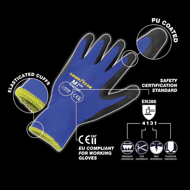 Goodyear Nylon PU Coated Safety Work Gloves Garden Grip Men
