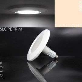 Jolux 5/6 Inch LED Adjustable Retrofit Downlight, E26 Medium Screw Base, 12W (60W Equivalent), 5000K (Daylight), 800 Lumens, Dimmable, Damp Rated, Simple Installation, ETL, 4-Pack, Slope Trim