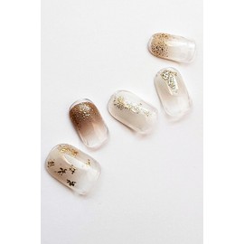 S&K NAIL White Nuance & Gold Nail Seal, Short, Made in Japan, No Hardening Required, Gel Nail Seal, Just Stick, Simple, Oval, 8 Sizes, 20 Pieces, Small Nails
