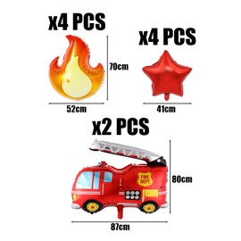 10Pcs Fire Theme Balloons, Fire Engines, Flame Balloons, Aluminum Foil Birthday Balloons, Fire Birthday Balloons, Boy Birthday Decoration Balloons, Fire Department Decoration Balloons