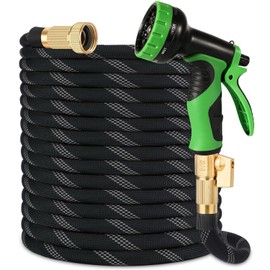 50 ft Garden Hose, 2025 New Ultra Lightweight Kink Free Flexible Water Hose 50ft, 10 Pattern Spray Nozzle, Leak-Proof Solid Brass Fittings, High-Density Outer Fabric & Durable Inner Core