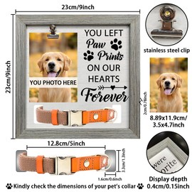 FINGERINSPIRE Pet Memorial Picture Frame 23x23cm You Left Paw Prints on Our Hearts Forever Pet Picture Frames with Photo Clip & Collar Holder Wood Memorial Gifts Frame for Dogs Cat Pets that Passed