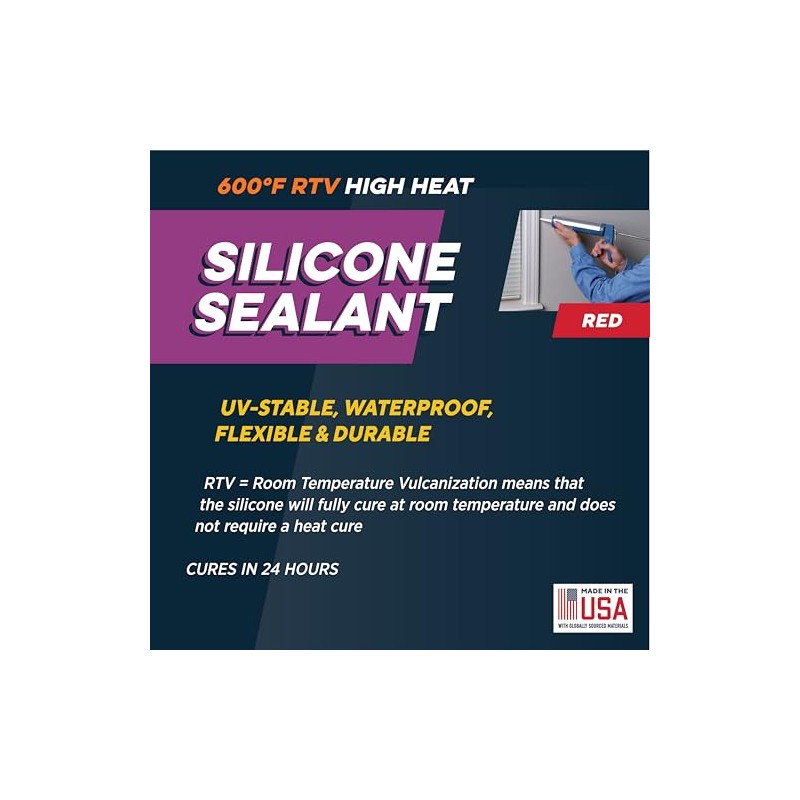 Rutland High Temp Silicone Sealant - Heat Resistant Adhesive