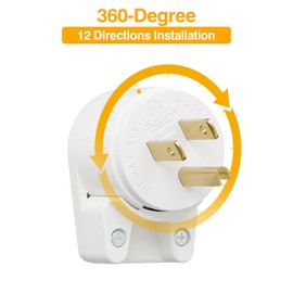 Plugrand 12-Direction Adjustable Nema 5-15P Right Angle AC Plug - 2 Pack, 15A, 125V, White, ETL Verified