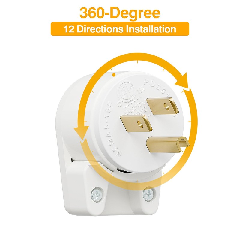 Plugrand 12-Direction Adjustable Nema 5-15P Right Angle AC Plug -