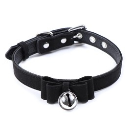 Succuba Bell Choker Collar Necklace Lolita Bow Padlock Collar Choker Necklace Kitty Velvet Necklace for Women and Men (B)