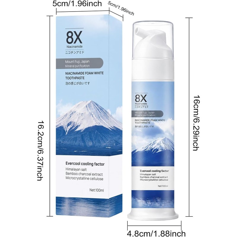 2 PCS Niacinamide Foam Whitening Toothpaste with Bamboo Charcoal,Niacinamide Whitening