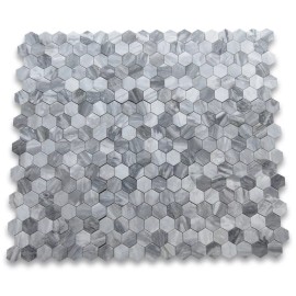 Stone Center Online K32XH Bardiglio Gray Dark Grey Marble 2 inch Hexagon Mosaic Tile Honed