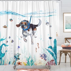 Lifeella Funny Dog Shower Curtain Teal Blue Sea Ocean Waterproof Fabric Shower Curtain
