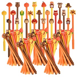 100 Pcs Thanksgiving Day Cartoon Cute Fun Pens for Kids Kawaii Maple Leaves, Pumpkins, Scarecrows and Turkeys Shape Gel Black Ink Pen, Cute Pumpkins Pens for School Office Home Student Kids Present