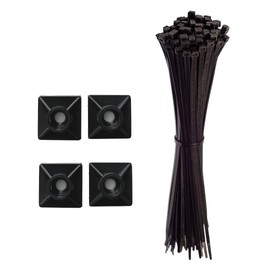 Gocableties Small Black Cable Ties, 150mm x 3.6mm, Pack of 100, 6" Premium Nylon Zip Ties & 100 Pack of Black Cable Tie Bases - 19mm x 19mm (3/4") Bundle