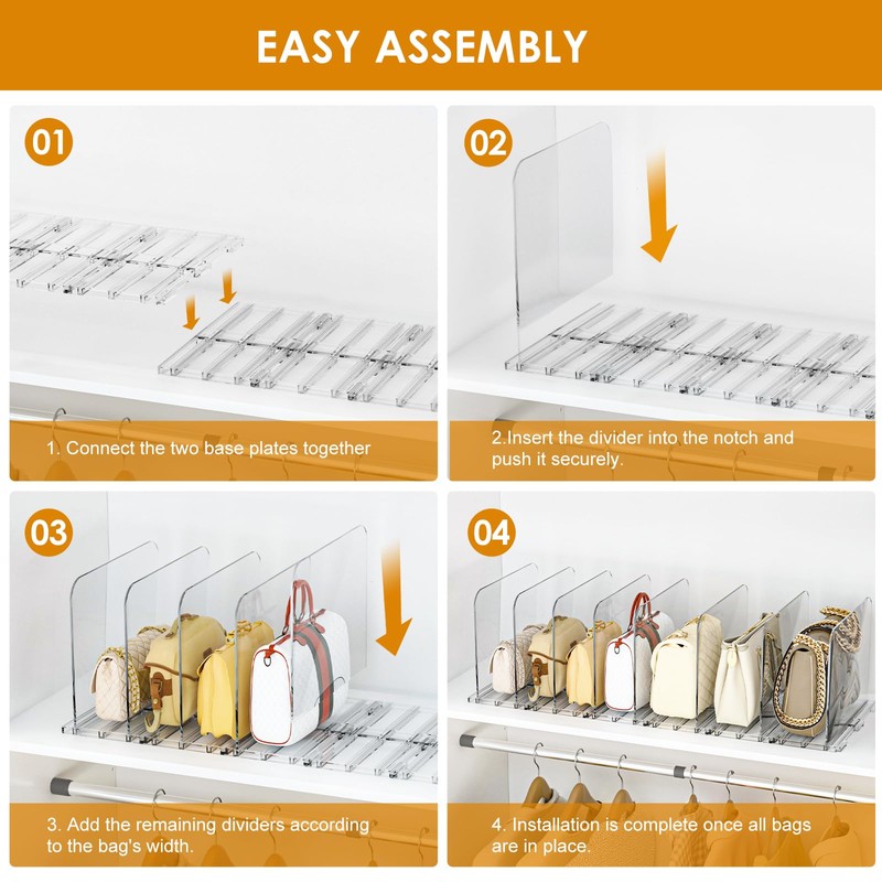 MIKESIER Purse Organizer for Closet - 2 Pack Clear Adjustable